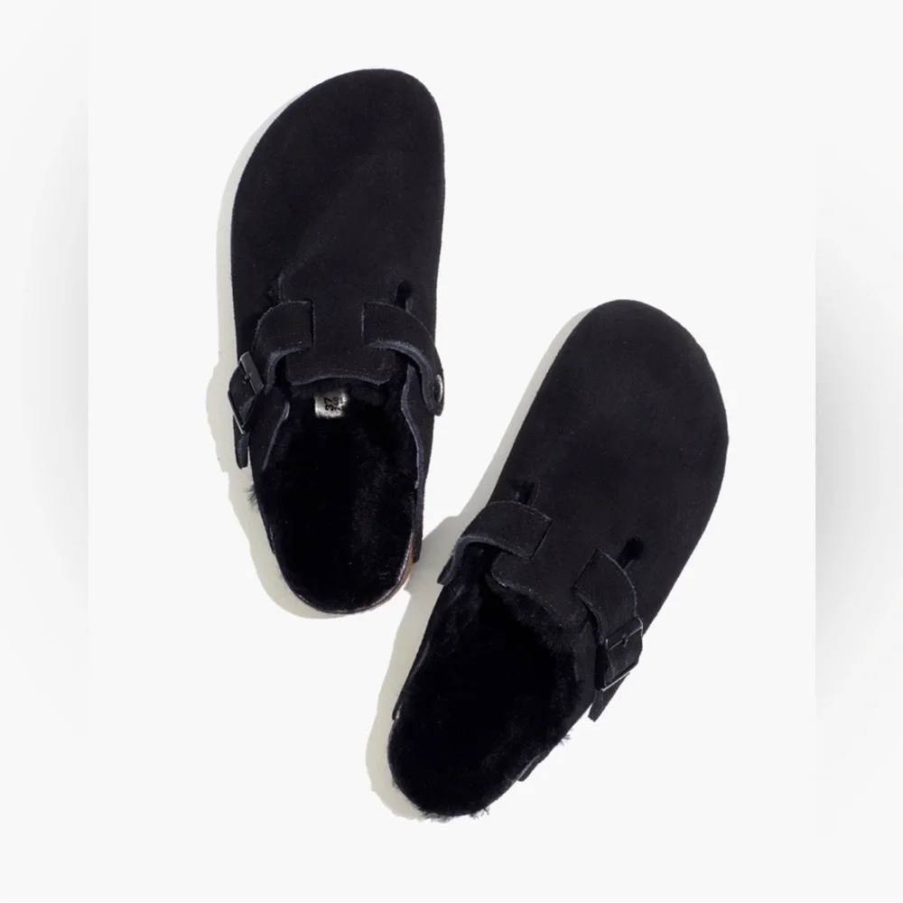 Black suede Shearling-Lined Clogs - Picture 5 of 8